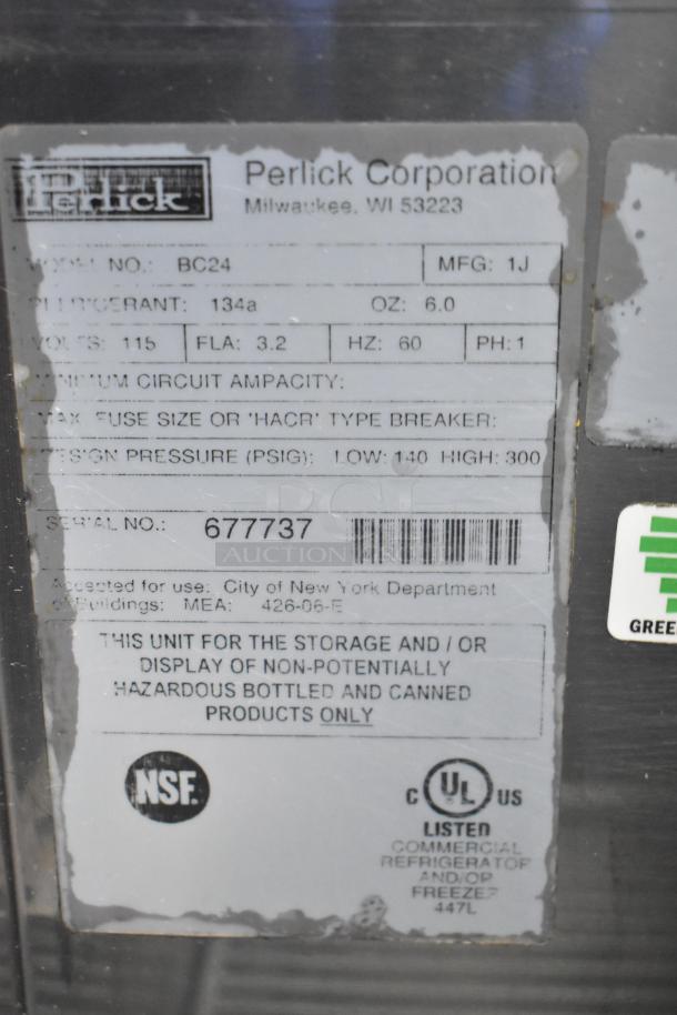 Perlick BC24 Commercial Back Bar Bottle Cooler, 115V, 1 Phase. Features model and serial number label, NSF certified.