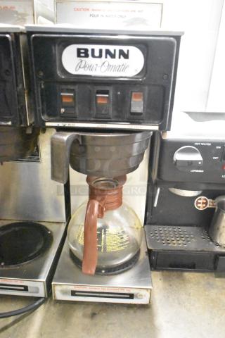 Bunn SP Commercial Countertop 3 Burner Coffee Machine, 120V, 1 Phase. Features visible switches and glass carafe.