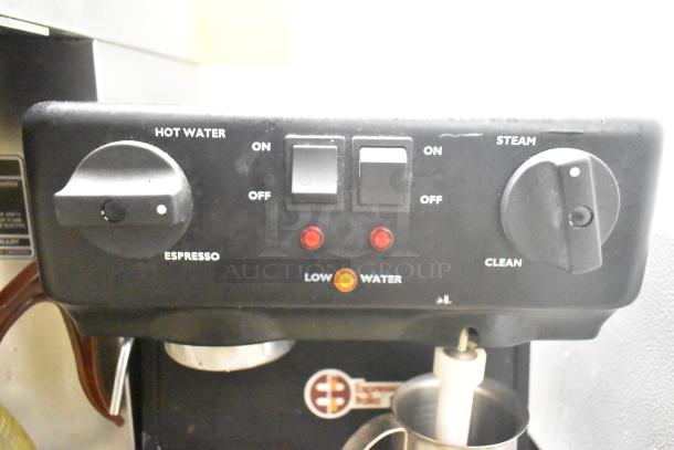 Espresso Italia Easy Cup 300 countertop espresso machine, black, visible controls for espresso, steam, hot water, 115V, 1 Phase.