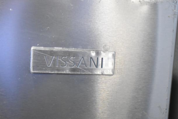 Vissani MDTF10SSES4 cooler with visible logo tag, stainless steel finish. New condition with minor scratches. 115V, 1-phase.