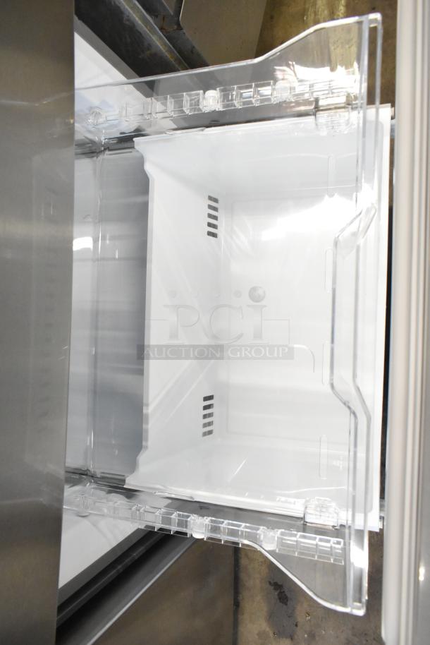 BRAND NEW 2025 Vissani MDBF18SS Reach-In Cooler with Drawer Freezer, 115V, 1 Phase, showing interior condition.