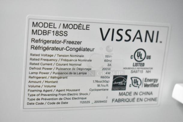 2025 Vissani MDBF18SS Reach In Cooler with Drawer Freezer, 115V, 1 Phase, scratch and dent condition. Energy Verified.