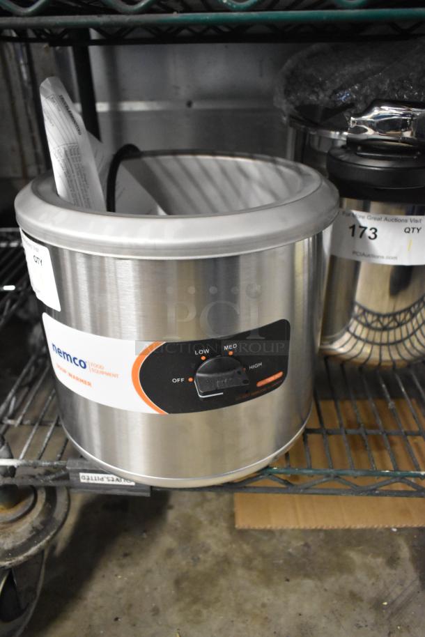 Brand new 2025 Nemco 6100A 7 Qt. Countertop Warmer, stainless steel, scratch and dent, 120 Volts, 1 Phase, visible controls.