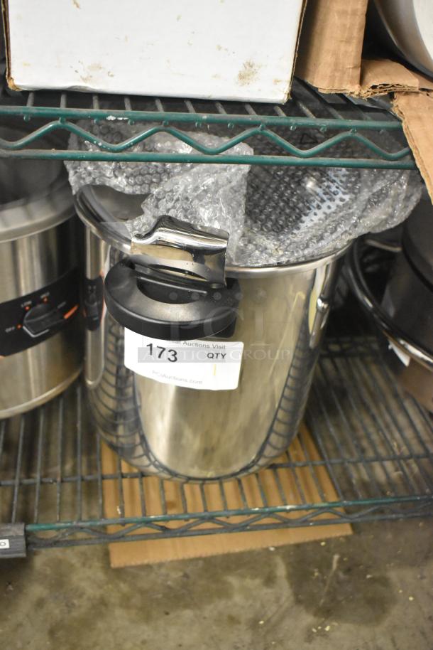Monix Classica Pressure Steamer Pot, stainless steel, with lid, in good condition, item tag labeled "173".