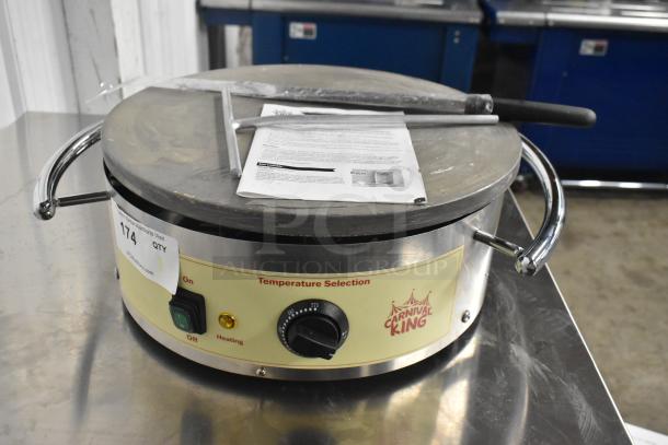 2023 Carnival King 382CMPT16M 16" round steel crepe maker, 208/240V, 1 Phase. Features temperature controls, good condition.