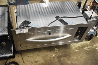Brand new ServIt WDSBI-1 single built-in drawer warmer, 120 volts, 1 phase, with minor scratches. Stainless steel. Item tag 186 visible.