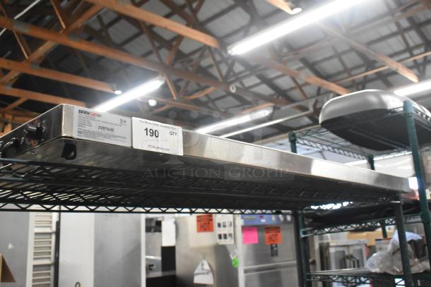 Brand new 2025 ServIt 423HSW2048 48" stainless steel heated shelf warmer, 120V, showing minor scratches and dents.