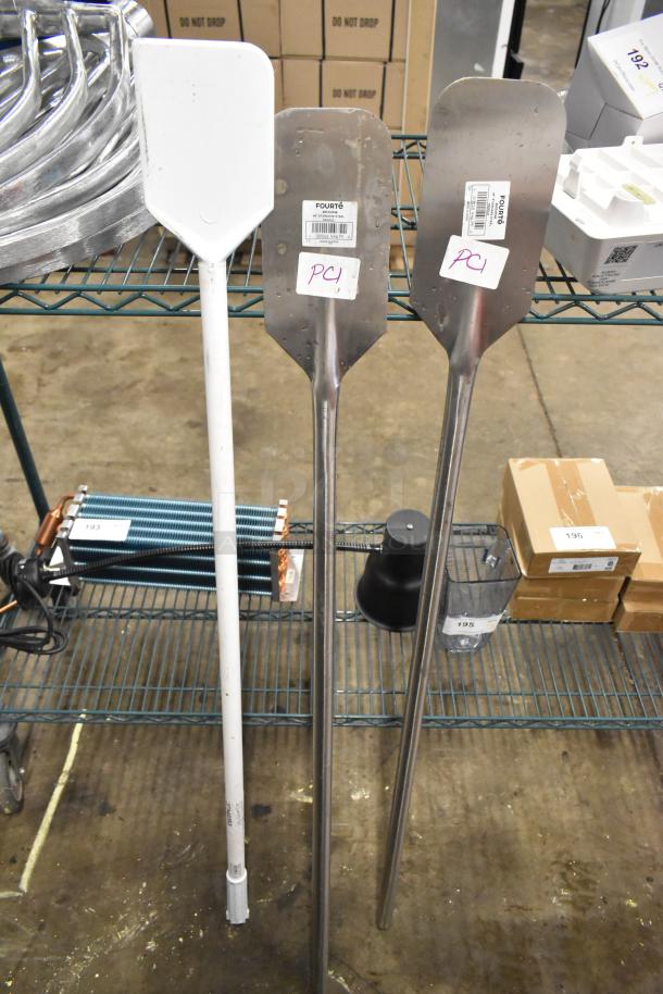 Four new items: 2 Fourté stainless steel paddles, a Sparta 48" nylon paddle with polypropylene handle, poly blender pitcher.