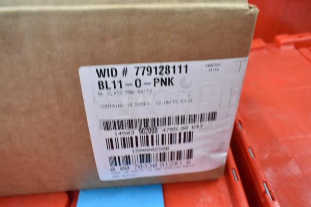 Case containing 7 boxes of BIC Brite Liner highlighters, 12 units each. Box label shows product code BL11-O-PNK.