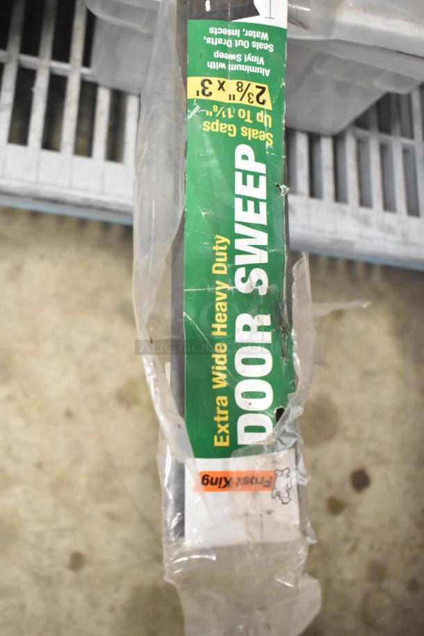 Extra wide heavy duty door sweep in original packaging, labeled for seal gaps, 2 3/8" x 3" size, First King brand.