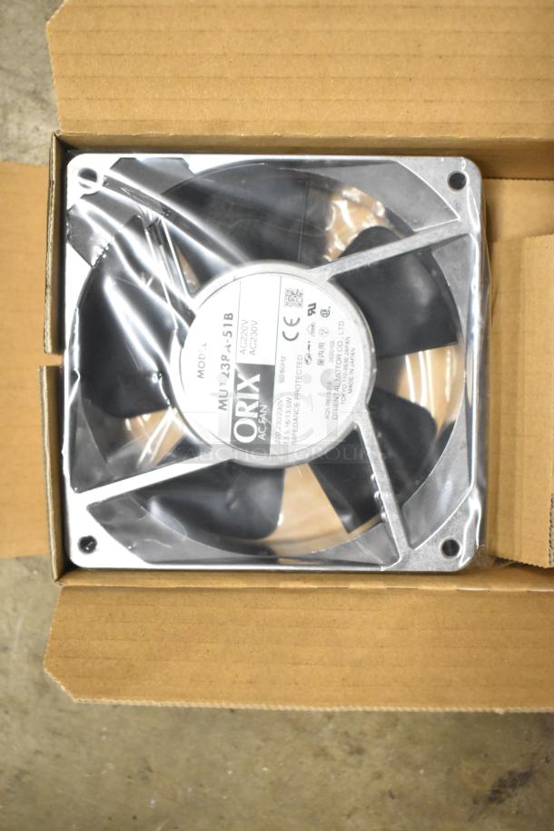 Auction item lot with various items including an ORIX MU1238A-51B AC fan in box, new condition.