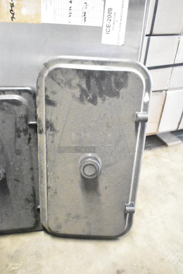 Metal panel with worn surface, visible label "ICE-2008," part of a tier lot including slushie machine hoppers and more.