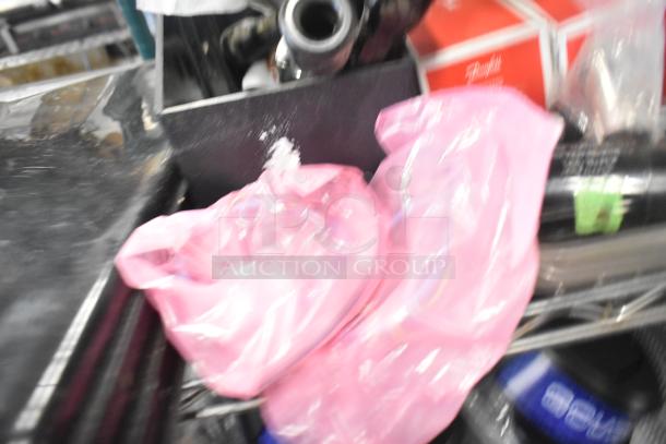 Assorted lot including ice cream machine lids, ice head panel, switch kit for H-600, portafilters, Danfoss filter drier.