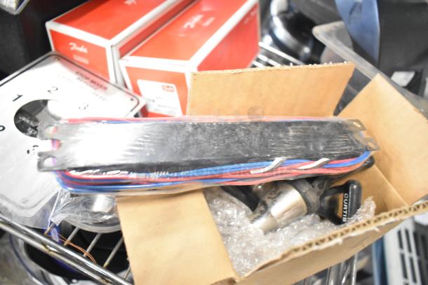 Assorted lot including ice cream machine lids, Ice Head Panel, H-600 switch kit, portafilters, Danfoss filter drier.