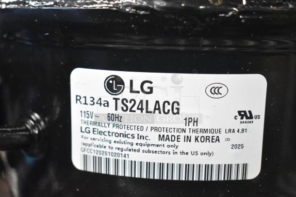LG TS24LACG Compressor, R134a, 115V, 60Hz, 1 phase, thermally protected, made in Korea, suitable for existing equipment.