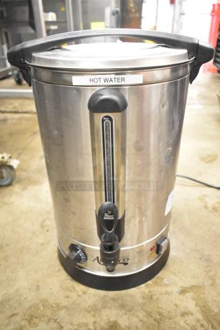 Avantco 177WB19L countertop 5-gallon water boiler, stainless steel, labeled "Hot Water," 120 Volts, 1 Phase, good condition.