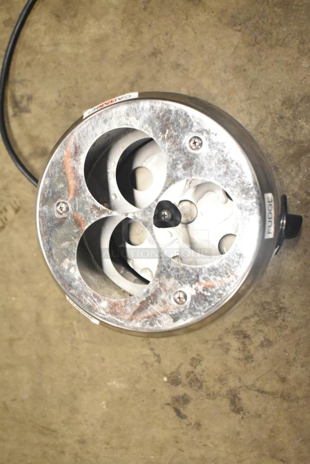 Server SBW countertop topping warmer, three circular openings, stainless steel, 120 volts, used condition.