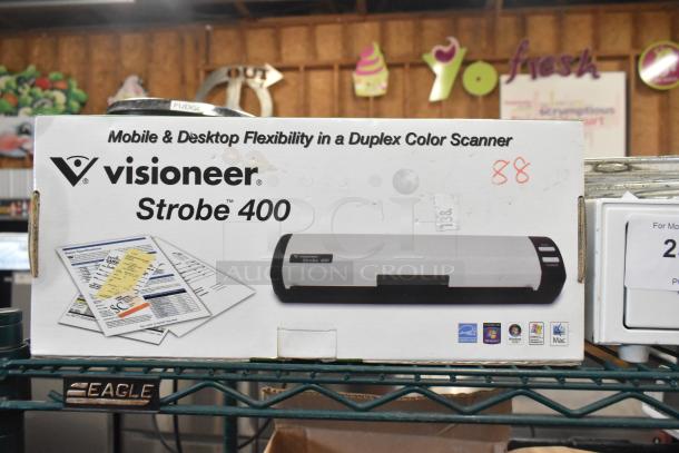 IN ORIGINAL BOX! Visioneer Strobe 400 Duplex Color Scanner, mobile and desktop flexibility, supports Windows and Mac.