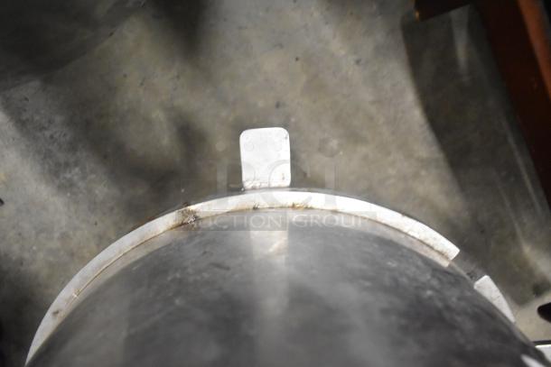 Set of five metal mixing bowls, varying sizes, slightly worn, with visible metal textures and a handle detail. Unique multi-bid offer.