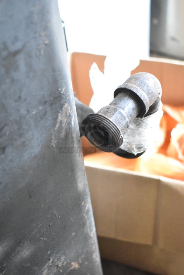 Blodgett commercial gas-powered pizza oven connector showing wear, highlighting durability for auction item inspection.