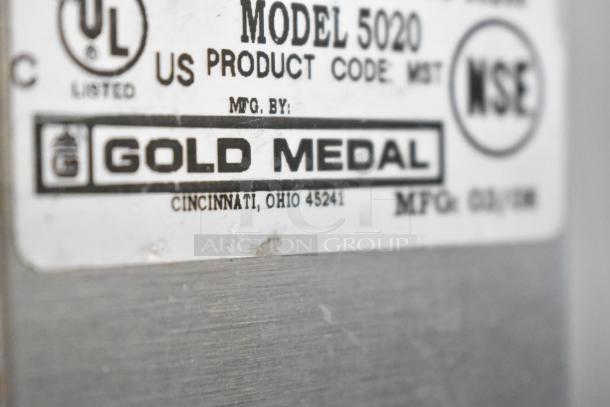 Gold Medal 5020 Countertop Waffle Cone Maker label. UL listed, 120 volts, 1 phase. Manufacturer: Gold Medal, Cincinnati, Ohio.