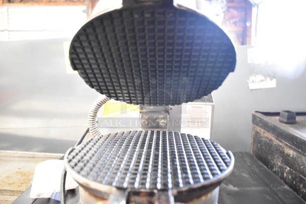 5020 Countertop Waffle Cone Maker, Model 5020, 120 Volts, 1 Phase, grid pattern plates, visible warning labels.