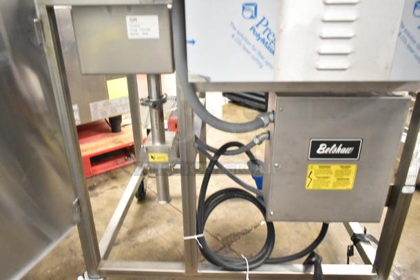 BRAND NEW 2025 Belshaw Adamatic TG-50 Thermoglazing Station, stainless steel, on casters, 208V 1 Phase, small dents visible.