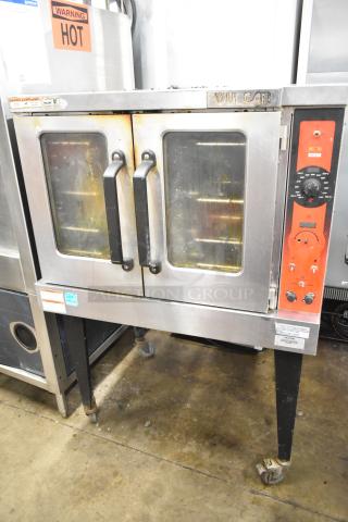 Vulcan commercial electric convection oven, full-size, view-through doors, thermostatic controls, on commercial casters.