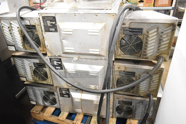 2017 Turbochef HhC2020 Rapid Cook Ovens, 3 units, on equipment stand. 208/240V, 3-phase. Signs of use, visible labels.