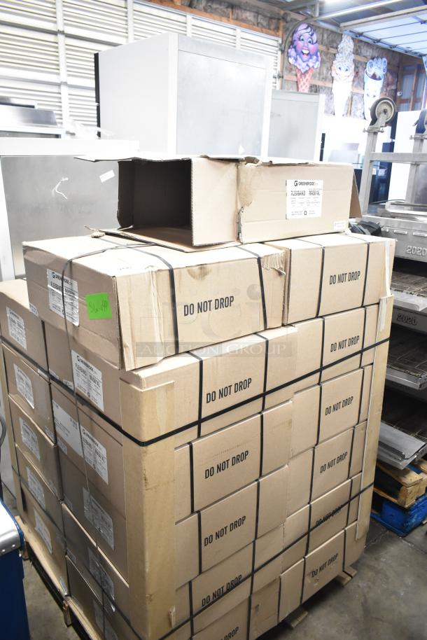 23 new Greenbridge Flexband MAS61XL cords for automatic machine strapping in labeled boxes, stacked on a pallet.