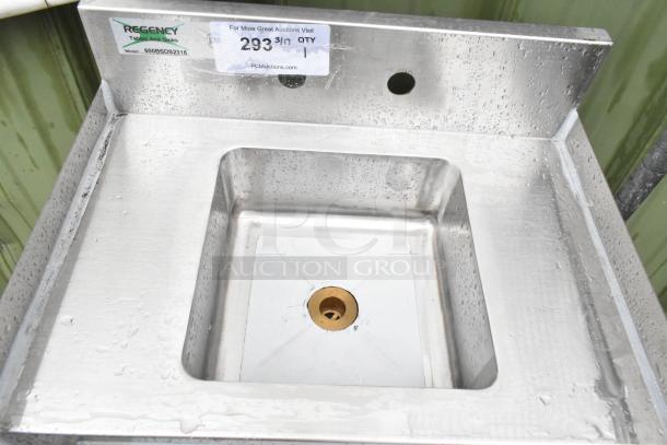 Regency 600BSDS2318 stainless steel blender station with 18" x 23" dump sink, model label visible, clean condition.