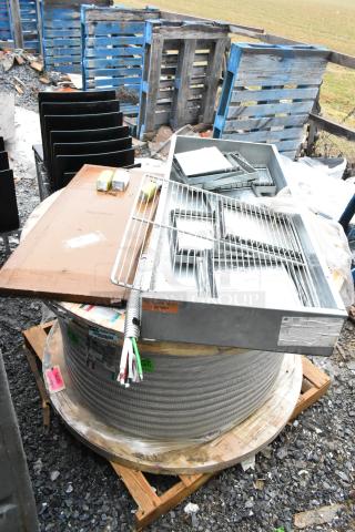 14 assorted items including AL MC-AL cable, GE TM30DC3, Hubbell DS120W switch, SNAP5361WTR receptacle, metal panels.