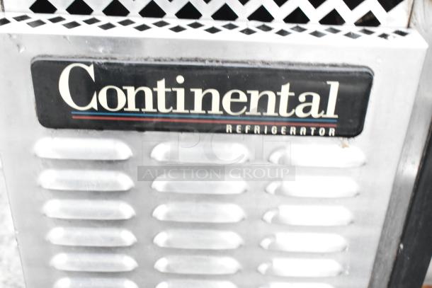 Continental BBUC50S-SS-SGD back bar cooler, missing doors, 115 volts, 1 phase, stainless steel exterior, visible branding.