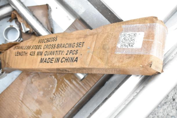 BRAND NEW Scratch and Dent Regency 600S32323224 Commercial 3 Bay Sink with Dual Drain Boards and stainless steel cross bracing set.