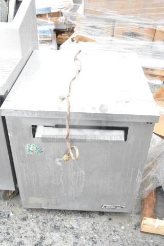 Turbo Air TUR-28SD commercial undercounter cooler, single door, on casters, 115V, visible wear, Turbo Air logo, 1 phase.