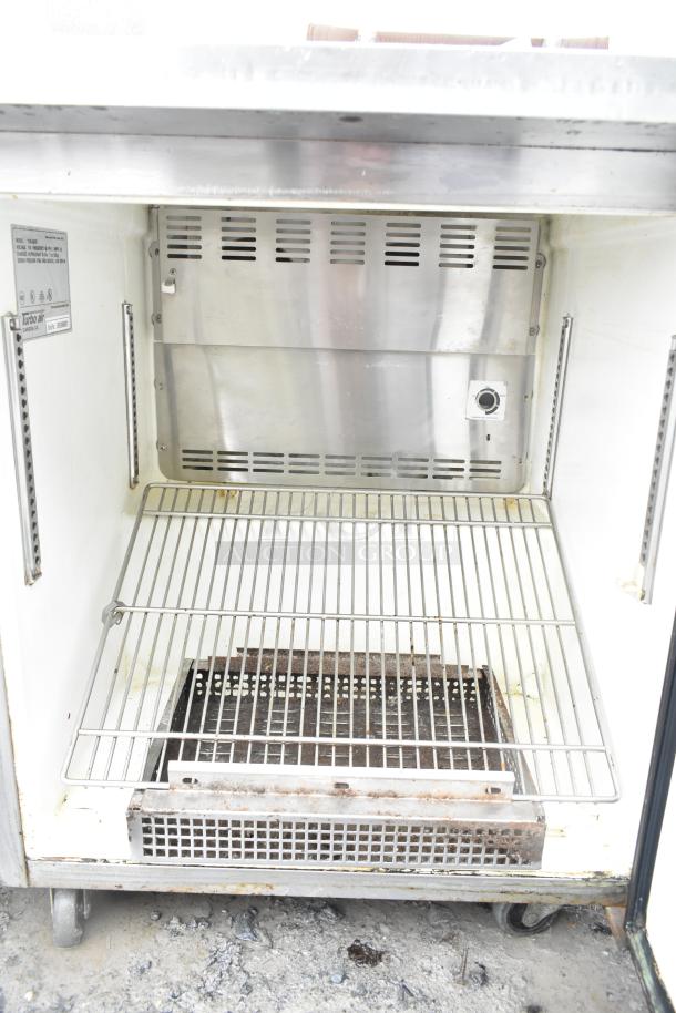 Turbo Air TUR-28SD commercial undercounter cooler, single door, on casters, 115 volts, 1 phase, visible wear inside.