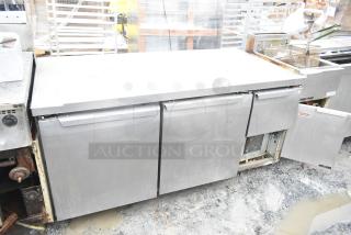 Continental CRA68 3 Door Undercounter Cooler, 115 Volts, 1 Phase. Stainless steel, commercial use, visible wear.