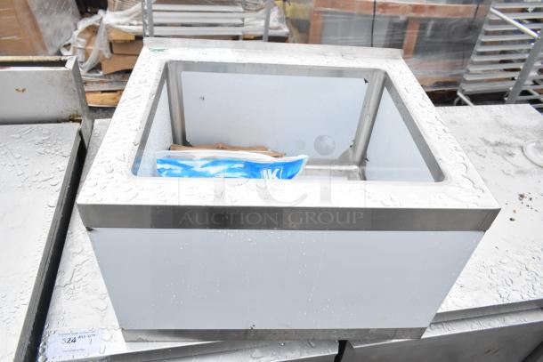 BRAND NEW Regency 600SM162012 mop sink, 25" 16-gauge stainless steel, 20"x16"x12" bowl, visible dents, one compartment.