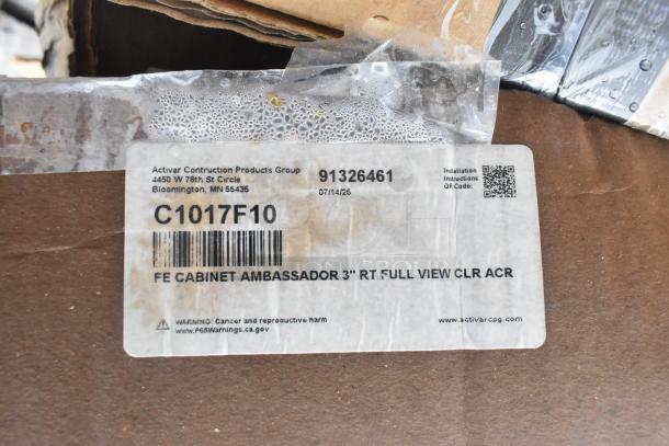 Label on packaging shows Activar Construction Products Group, Model C1017F10, with barcode and warning for cancer risk.