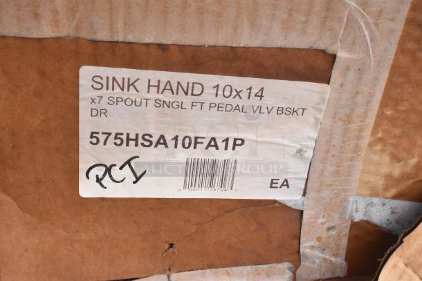 Label on cardboard box marked "Sink Hand 10x14" with product code 575HSA10FA1P. Appears unused.