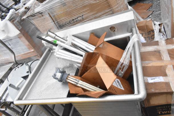 Win-holt Commercial Single Bay Sink with left side drain board, features sturdy stainless steel construction, used condition.