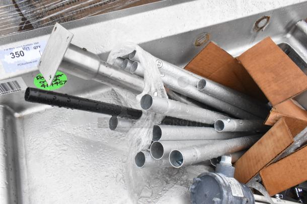 Win-holt commercial single bay sink with left side drain board, featuring metal piping and a green auction label.