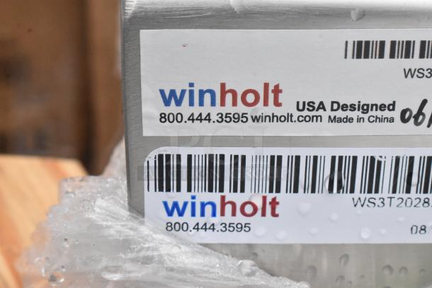 Winholt WS3T20282D30-2S 3-bay sink with dual drain boards, brand label visible, scratch and dent condition.