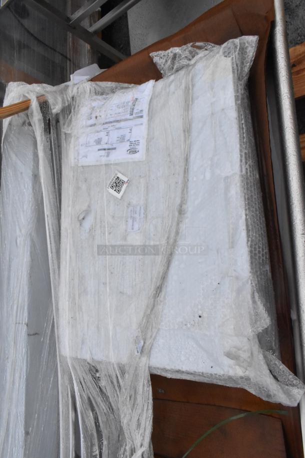 Brand new Winholt WS3T20282D30-2S 3 bay sink with dual drain boards, wrapped in protective packaging. Some visible scratches.