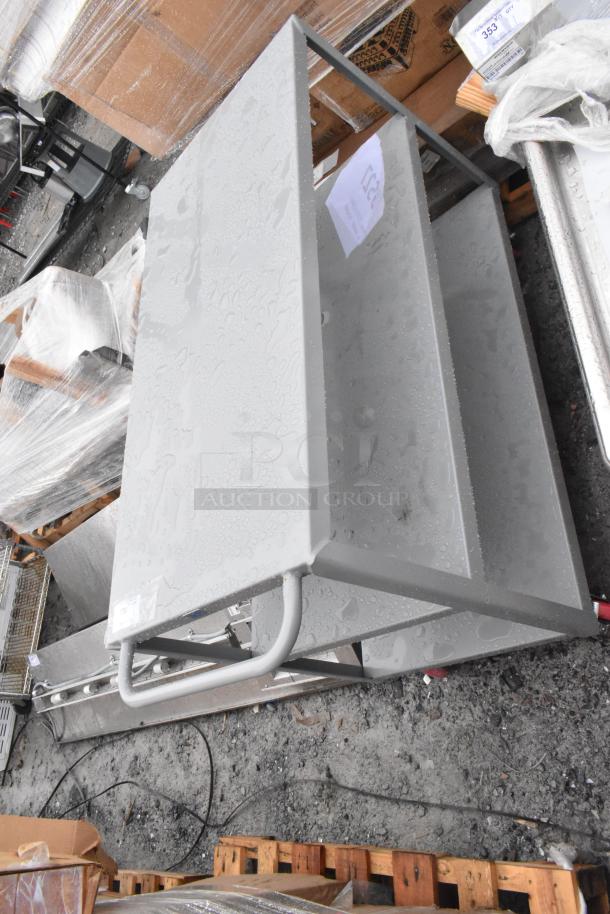 Brand new Lavex 257FSUC24483 steel utility cart, 48" x 24" x 35", three shelves, fully welded, minor scratches.