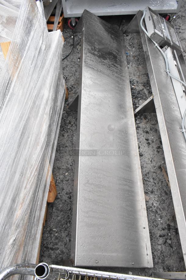 Two Hatco GRAHL-18D/HL-66 Glo Ray Strip Warmers, stainless steel, 120V, 1 phase, slightly weathered, visible wiring.