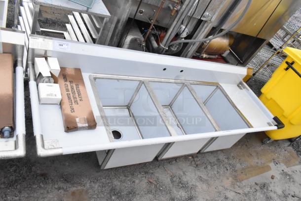 Brand new Regency 600S31824218 commercial 3 bay sink, scratch and dent condition, includes accessories, durable stainless steel.