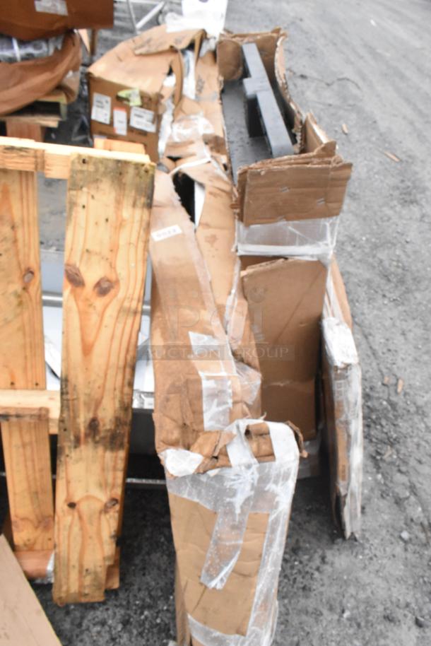 Damaged packaging for 3 brand new items: 600PSWT3030F Regency poly table top, Lavex 2-shelf utility cart.