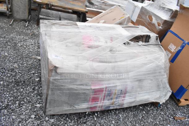 Brand new Avantco BC-72-HC 72" refrigerated bakery display case, curved glass, in scratch and dent condition, wrapped on pallet.