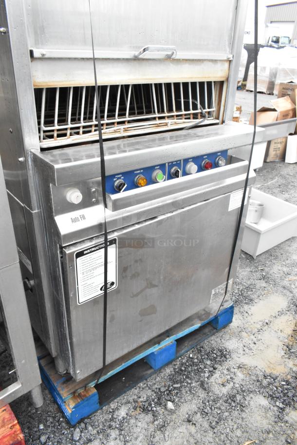 LVO FL14E stainless steel commercial pot and pan washer, front load, 460V, 3 phase, with control panel and auto fill feature.